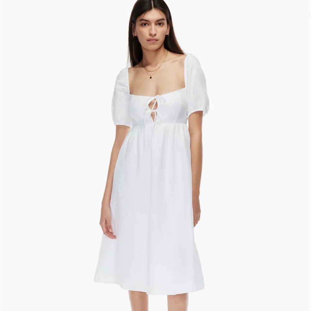 Aritzia Rowena Tie Front Linen Midi Dress